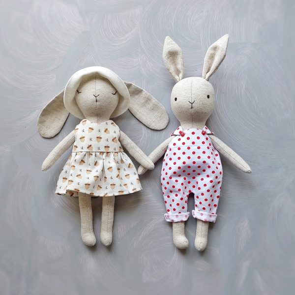 2 in 1 stuffed bunny with clothes pdf pattern and tutorial, rabbit pattern, eco toy, stuffed animal pattern, rag doll pdf, easy pattern